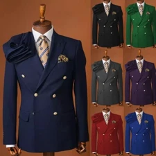 Men's Suits Peak Lapel Double-Breasted Formal Business Wedding Groom Tuxedo 2Pcs