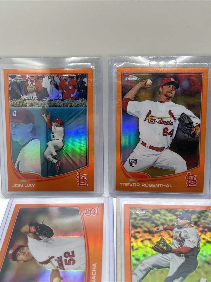 Lote de 10 tarjetas 2013 Topps cromadas de los Cardenales de San Luis refractor naranja paralelo Foto 2 de 4