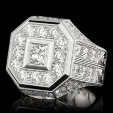 Stylish 9.75 TCW Bezel Set Princess & Round Cut Sapphire Octagon Signet Ring
