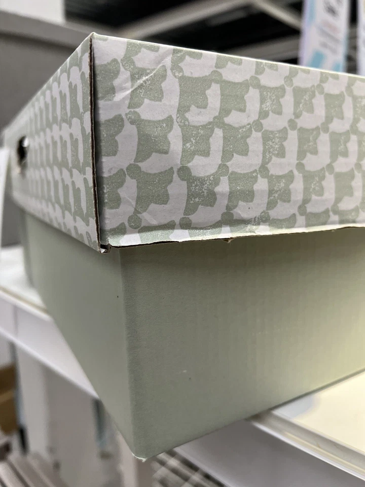 4 x Ikea HYVENS Cardboard paper storage box with lid, gray-green/white 13x9x6" - Image 2 of 4