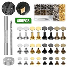 240 Set DIY Leather Rivet Double Cap Tubular Metal Stud Tool Kit 4 Colors 3 Size