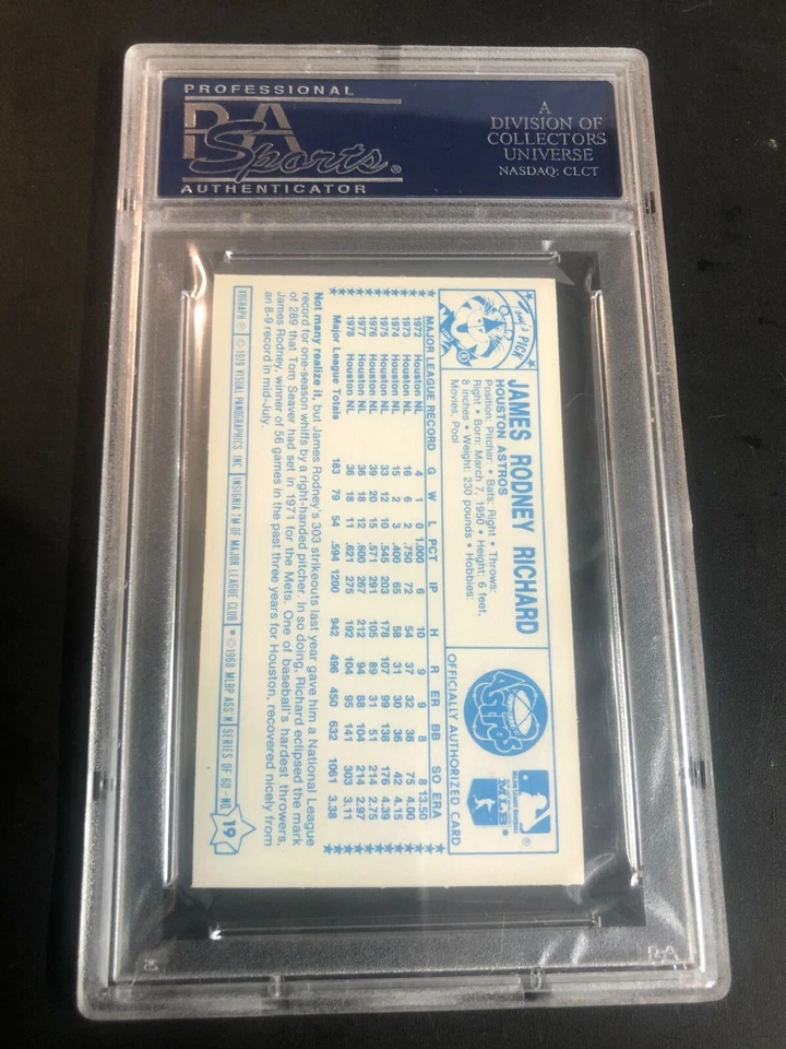 J.R. Richard 1979 Kellogg's Stats Begin With 1972 #19 PSA 9 MINT Astros POP 5 - Image 2 of 2