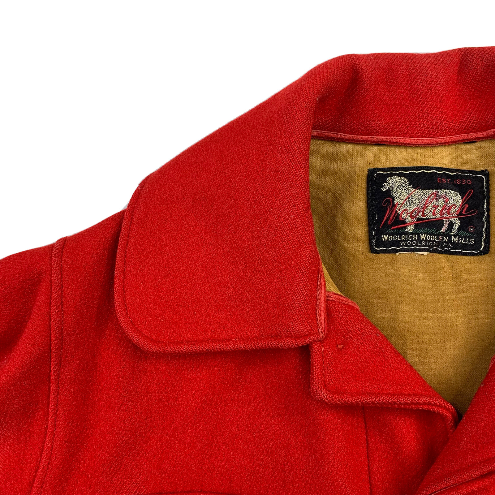 1950's Large WOOLRICH Solid Red Wool Mackinaw Hun… - image 3