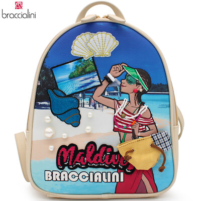 Braccialini creative designer colored backpack theme: travel to Sea Maldives