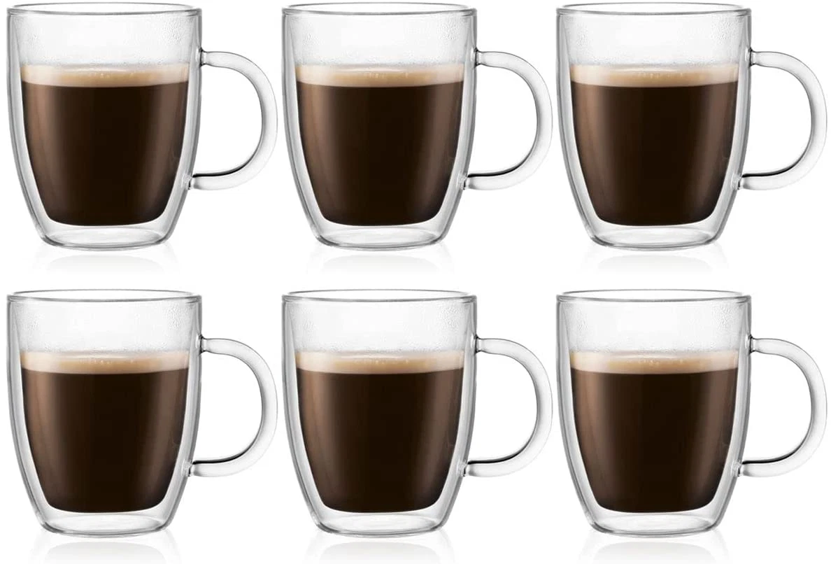 Bodum Bistro Coffee Mug, 10 Ounce (6-Pack), Clear