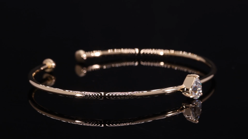 Solitaire Pear SI/H Diamond Cuff Bangle 14k Yellow Solid Gold Bracelet 0.39 Ct - Video 1 of 1