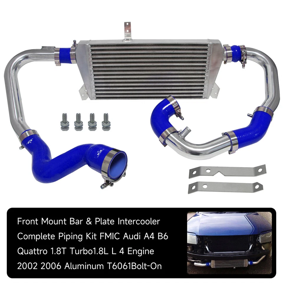 Nuevo kit intercooler montaje delantero para Audi A4 1.8T Turbo B6 Quattro 2002-2006 azul Foto 4 de 4