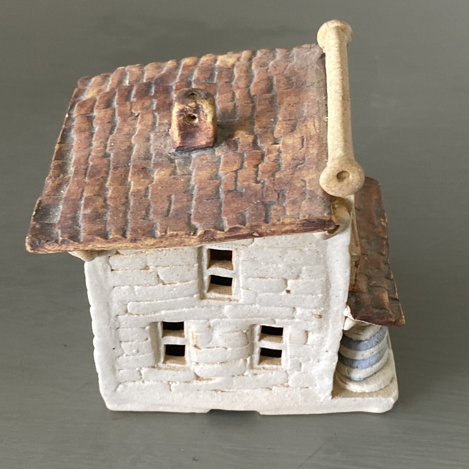 Windy Meadows Stoneware Pottery Barber Tealight House 3” Hometown