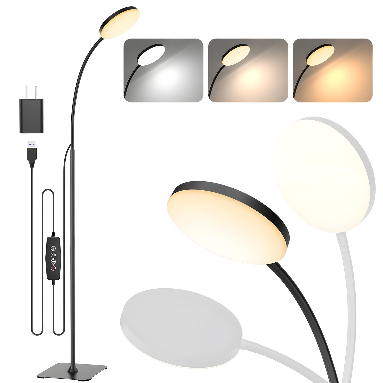 168 LED Floor Lamp, 2-in-1 Convertible Floor/Desk Lamp, 360° Adjustable Goose...
