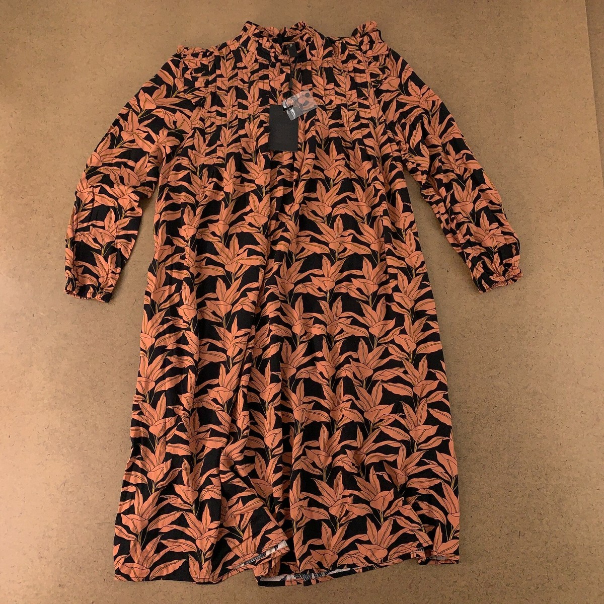 YAS Women's Size 2 Black Coral Printed Long Sleeve Josephine 7/8 Midi Dress  NWT | eBay