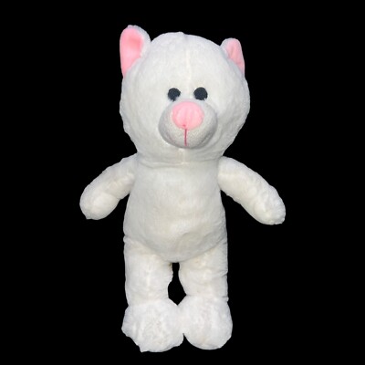 MS Teddy Bear Inc Plush White Cat Pink Nose Stuffed Animal Kitty Sewn Eyes 14 