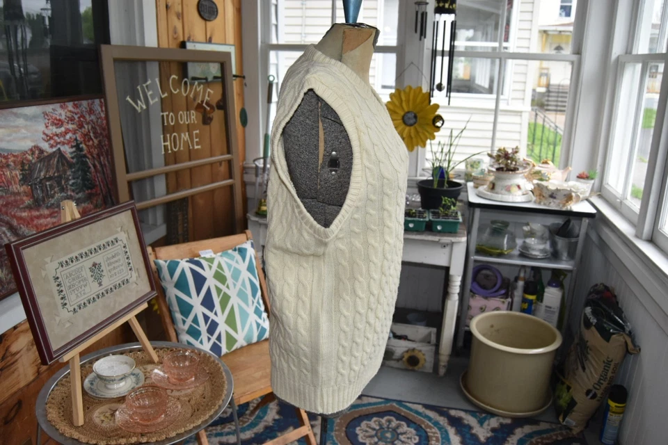 Chaleco Lord Jeff Marfil Vintage Años 80 100% Acrílico Tejido con Cable Para Hombre Hecho en EE. UU. XL Foto 4 de 4