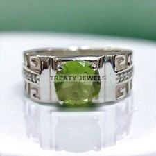Peridot Round Cut Gemstone With 925 Sterling Silver Ring For Men's A446