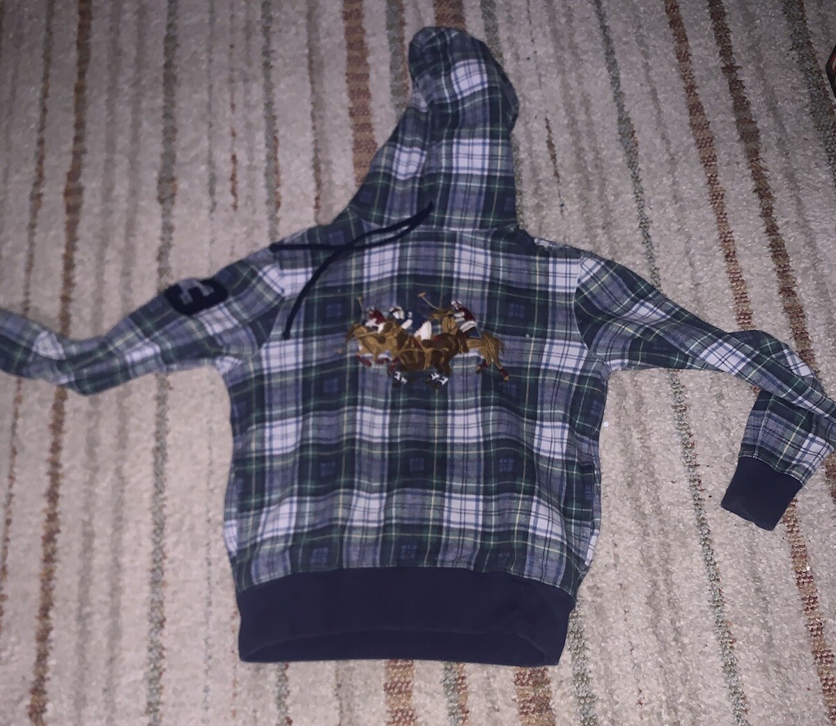 Ralph Lauren Triple Pony Logo Madras Tartan Plaid Check Felpa con Cappuccio Uomo Taglia S