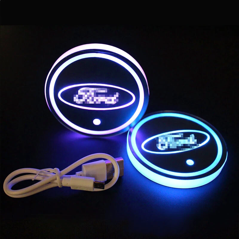 2x Kit de luces de atmósfera ambiental insertar posavasos LED USB para automóvil para Ford Foto 4 de 4