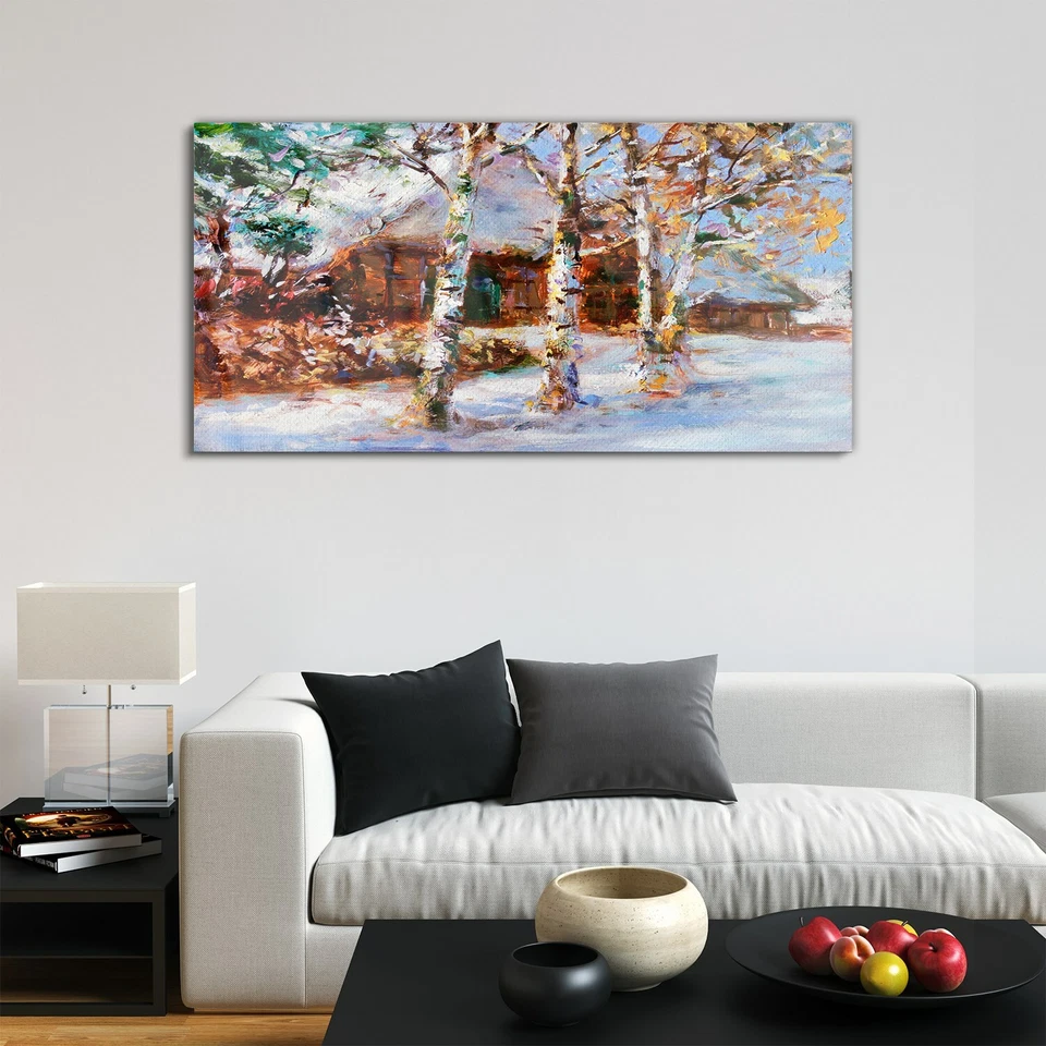 Glasbilder Wandbild Druck auf Glas 120x60 Foto Wand Winter Schnee Dorf Malerei - Bild 2 von 4