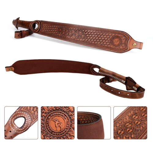 Tourbon Vintage Leather Gun Sling / Rifle Buttstock Cover Recoil Pad Ammo Holder - Picture 8 of 41