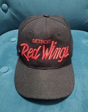 Vtg Detroit Red Wings Script Hat, Sports Specialties Snapback Black, Center Ice