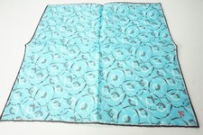 Isaia Sky Blue Charcoal Geometric Border Cotton Pocket Square Italy New