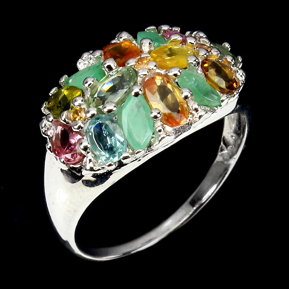 925 Sterlingsilber Ring Oval Saphir Smaragd Turmalin Edelstein Schmuck Größe 9 - Bild 2 von 4