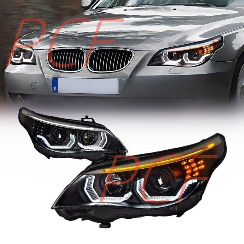 For BMW E60 2003-2010 LED Headlights 523i 530i Angel Eye DRL Hid