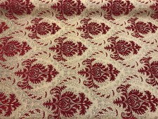 Sabrina Ruby Red Gold Damask Fabric Chenille upholstery Fabric by the yard