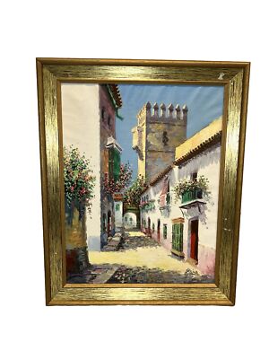 VTG Moreno Impressionist Seville Architecture Canvas Framed 17.25”x 21. ...