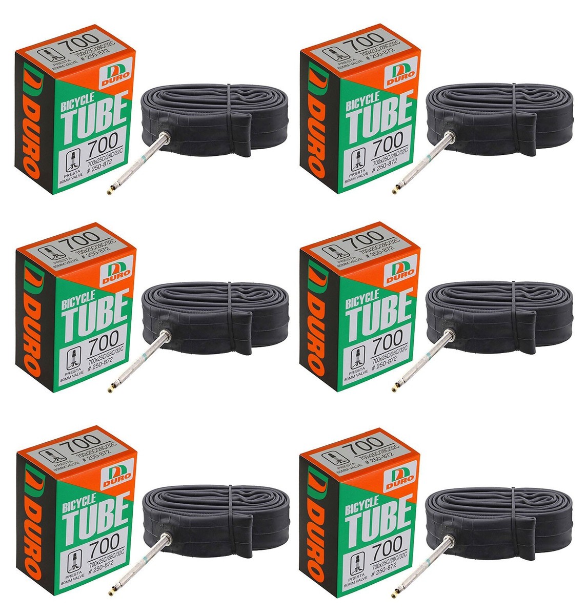 (SIX) DURO BICYCLE 700 x 25c/28c/32c TUBE 80MM STANDARD PRESTA