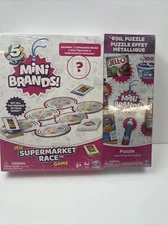 Jeu 5 Surprise Mini Brands Supermarket Race Game and 100pc Puzzle Spinmaster NEW