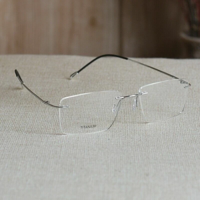 Montura de gafas plateadas de titanio sin montura para hombres gafas doradas de negocios gafas grises Foto 4 de 4