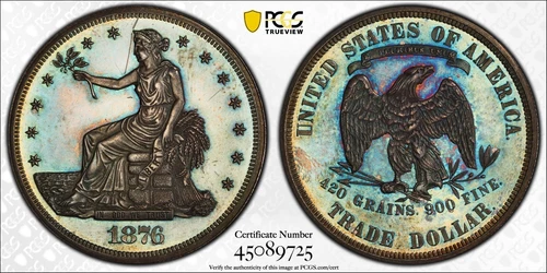 1876 Proof Trade Dollar $1 PCGS UNC. Details Scratch