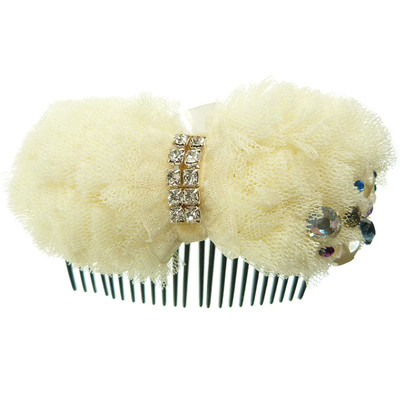 Peigne à cheveux  mariage cérémonie cristal blanc tulle crème étoile strass