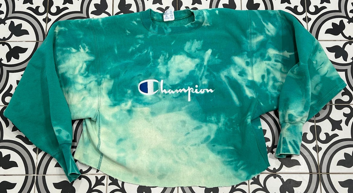 【changesweetorr】80's Vintage Champion Vintage 1980s Champion Logo Stitched 80s Crop Top Tie Dye Pullover