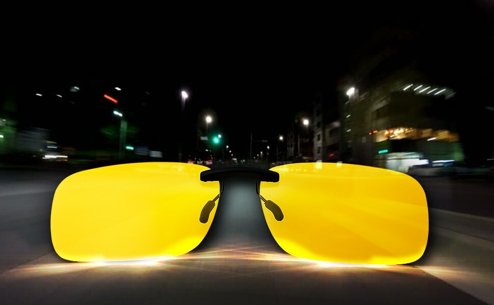 Rectangular Clip On Night Driving Glasses Polarized Yellow Lenses