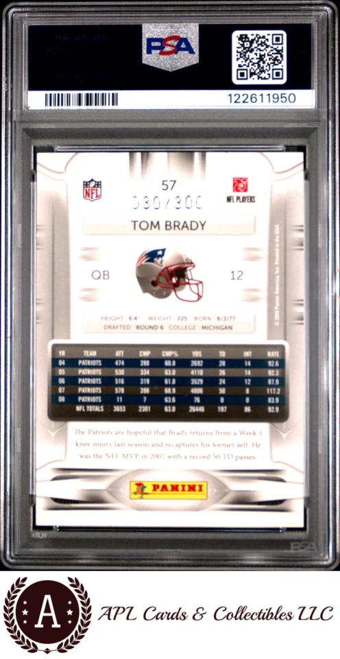 2009 Playoff Prestige Orange /300 #57 Tom Brady PSA 8 - Image 2 of 2