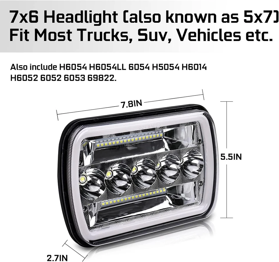For Ford E-100 E-150 E-250 E-350 Econoline Club Wagon Van 5x7" 7x6 Led Headlight - Image 4 of 4