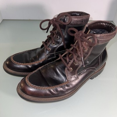 Clarks Leather Moc Toe Boots Men s Brown Lace Up Ankle Workwear Casual Rugged