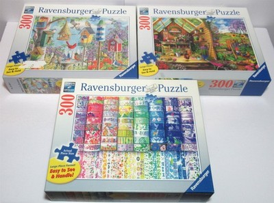 Lot 3 Complete 300 Pc Ravensburger Puzzles Gardener's Delight Birdhouses Ribbon