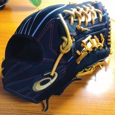 ASICS Custom Outfield Gloves Gold Nubuck Hard Gloves Good Condition