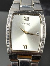 Seiko 7N39-0BM0 Vintage 1996 Tank Quartz Date Roman Numeral 30mm Japan