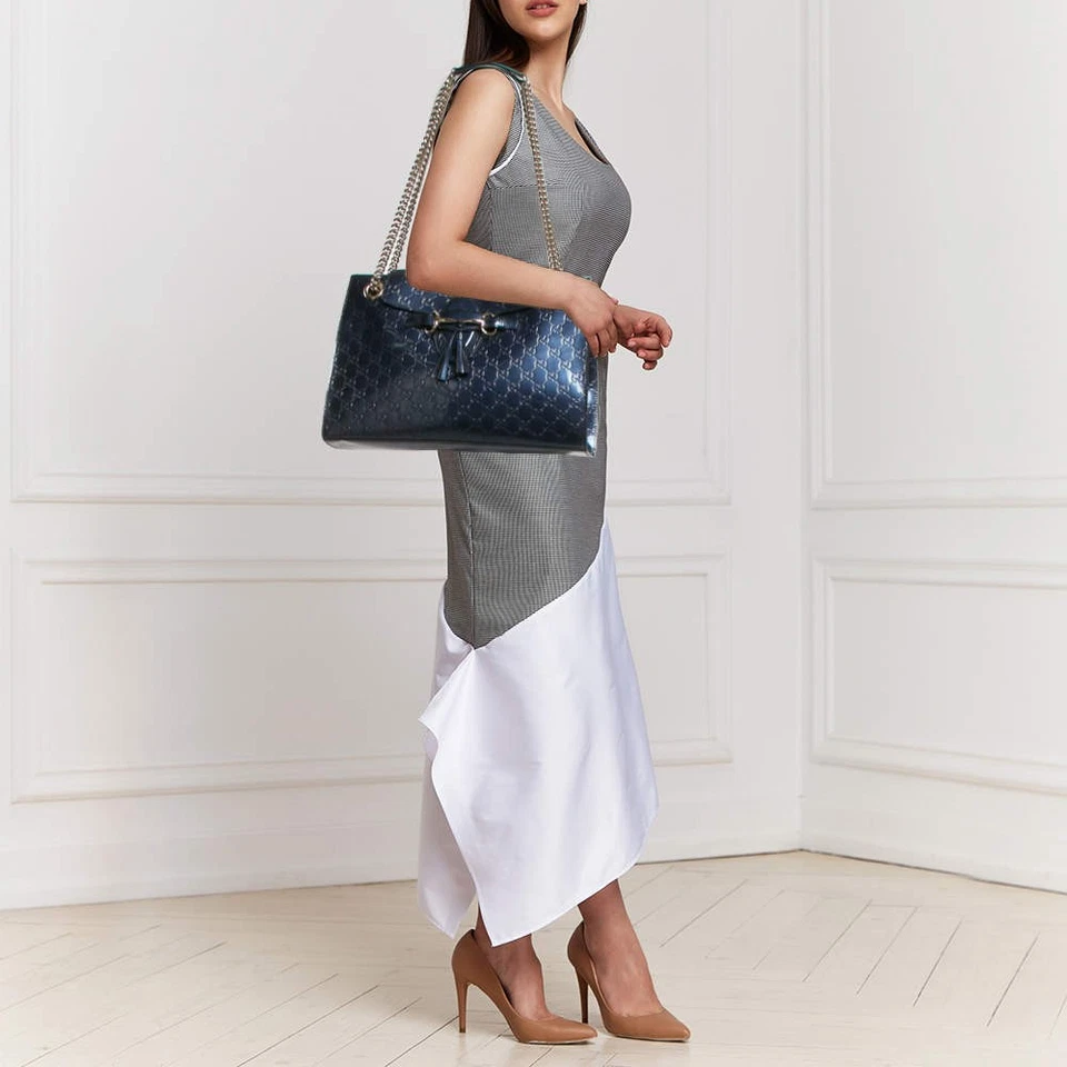 Bolso de Hombro Gucci Azul Guccissima Charol Grande Cadena Emily Foto 2 de 4