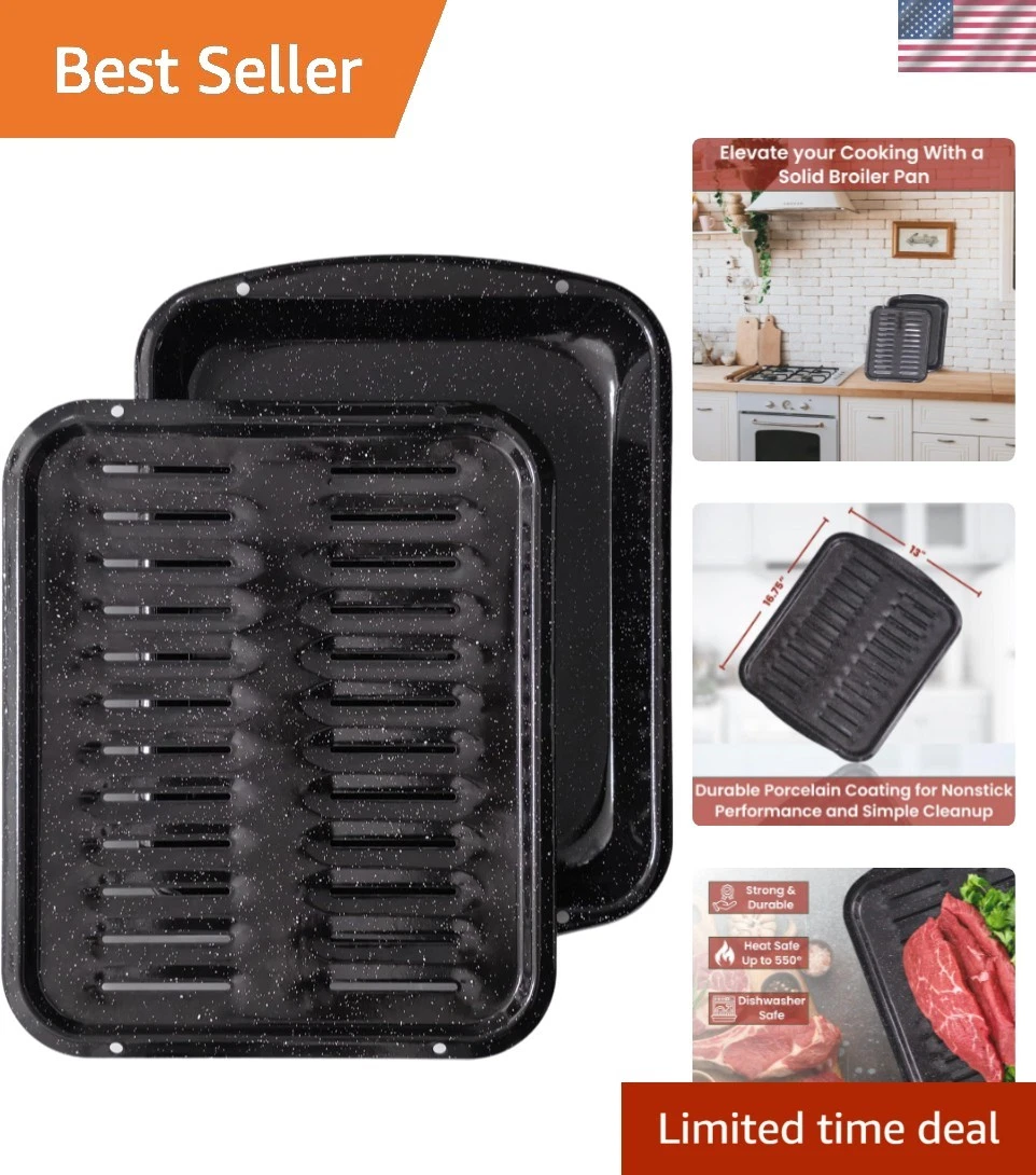 Broiler Pan for Oven Nonstick 16.75” x 13” Porcelain Nonstick Coated - Broili...