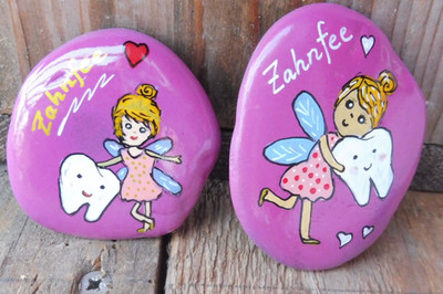  Glücksstein ZAHNFEE Fee mit Zahn LUNA Fabelwesen Kinder bemalter Stein