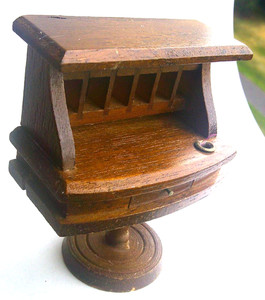 1970's Vintage "MSR" Wood Dollhouse Upright Desk with Drawer & Inkwell