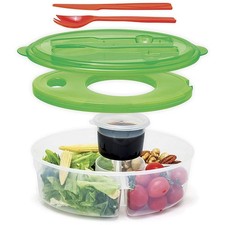 Salad Lunch Container 6pc BPA-Free 4-Compartment Leakproof Dressing Sauce Green