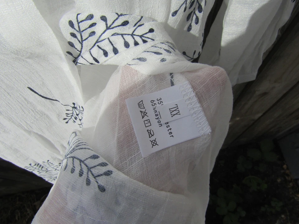 Chic White Long Sleeve Button Down Shirt Blue Leaf Print Blouse Women's Casual T - Image 3 of 4