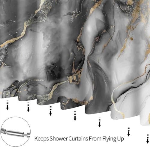 Black Gold Marble Shower Curtain for RV 47"W x 64"L (Pack of 1) Black + Gold - Picture 4 of 7