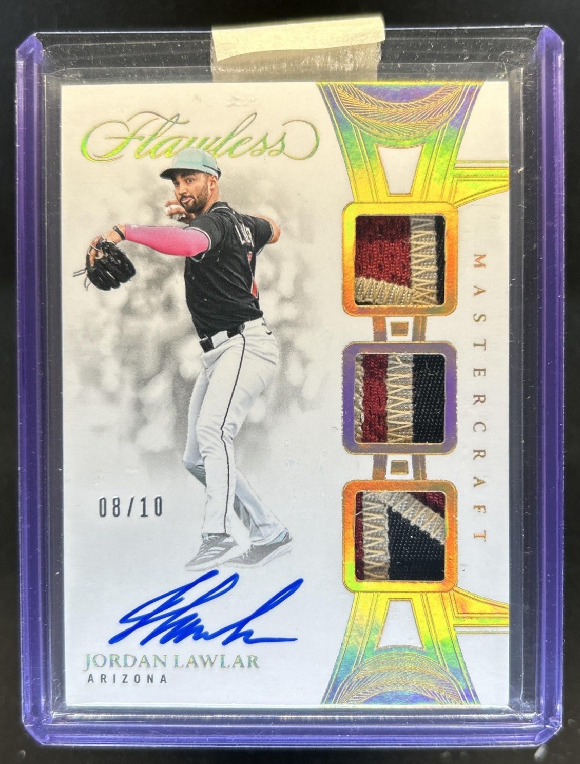 2025 Panini Flawless Jordan Lawlar Triple Patch Auto Gold #/10 Diamondbacks view 1