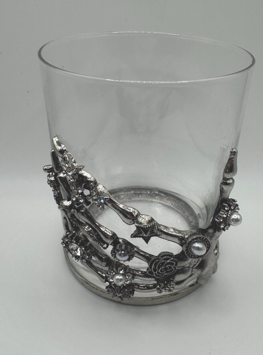 Gothic Skeleton Hand Jeweled Bling Cocktail Glass