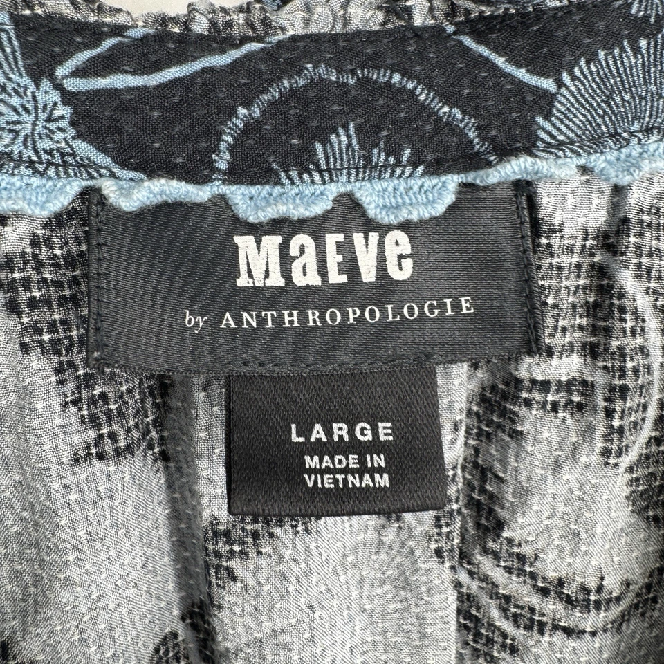 Anthropologie Maeve Top Grande L Azul Negro Floral Campesino Otoño Invierno Negocios Foto 2 de 4